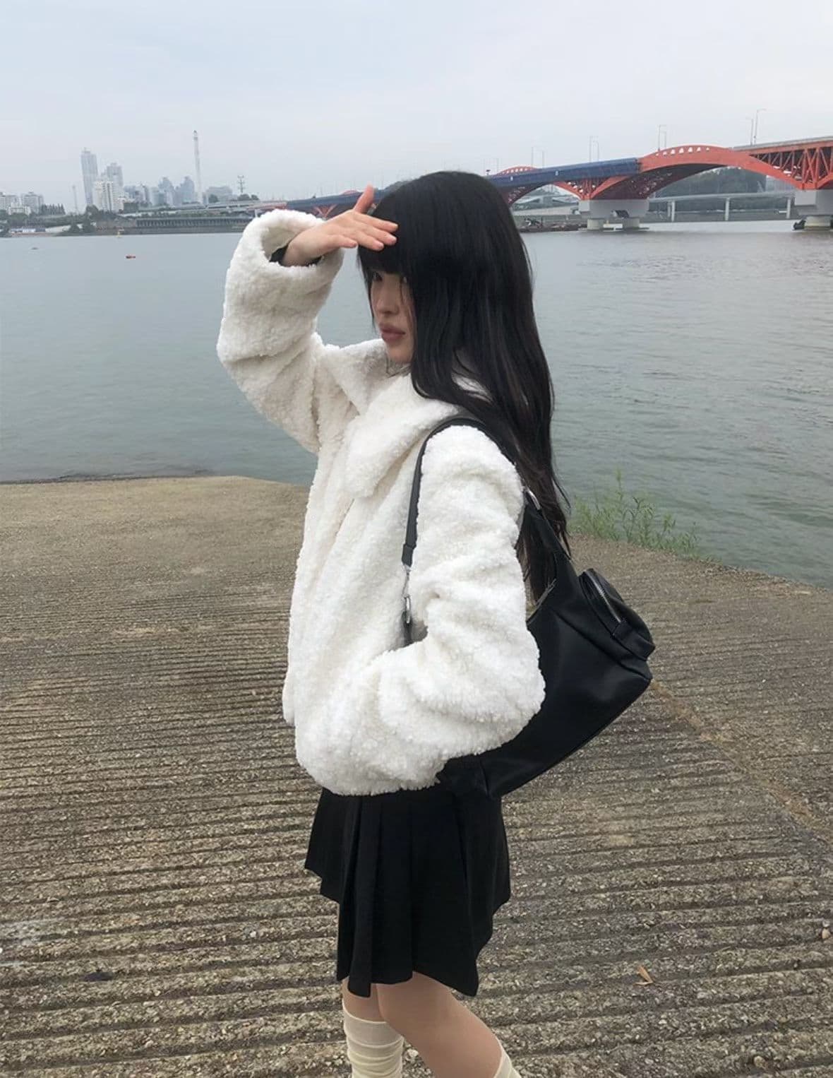 있음 밖으로 플러스 면 한국 chic 폴로 칼라 털이 많은 여성 코트 이미지 4