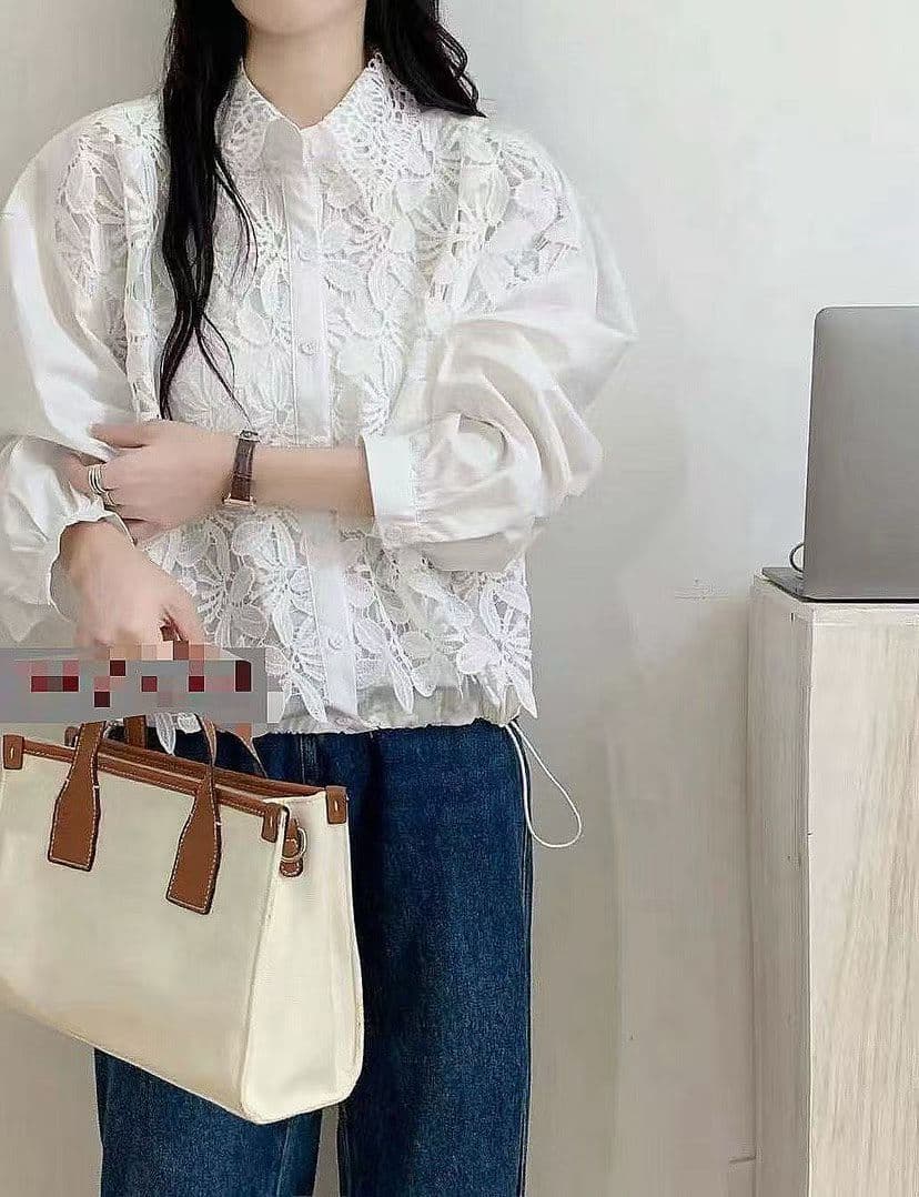 가을 겨울 페이크 레이어드 패치워크 펌프 로프 여성 의류 자수 레이스 폴로 칼라 셔츠 연령 감소 디자인 센스 긴팔 루즈핏 맨위 상세 이미지 4