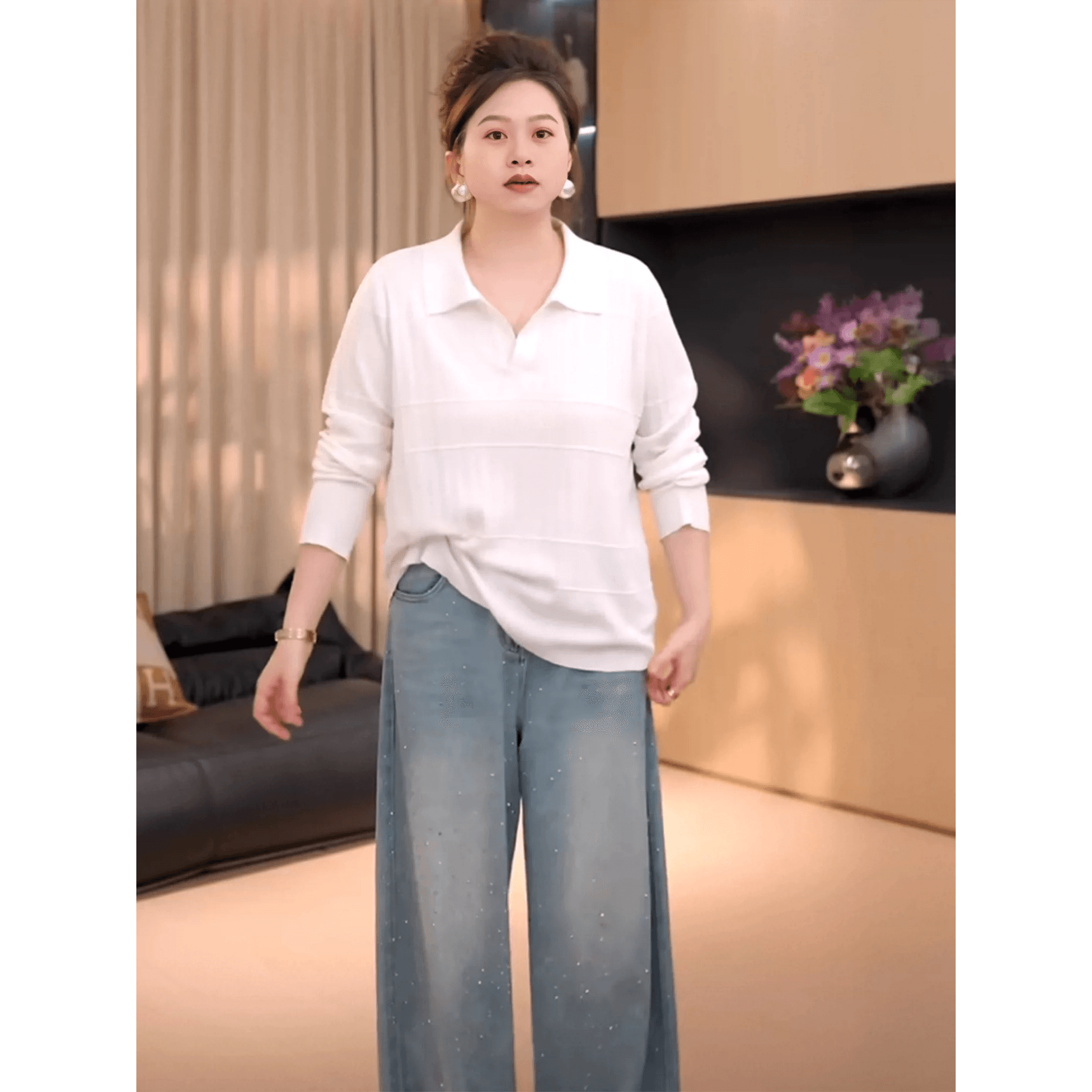 지방 지아 지아 섬 아이스 티 얼음 실크 스웨터 봄 패션 다용도 폴로 칼라 맨위 여성 h626z03373 이미지 5