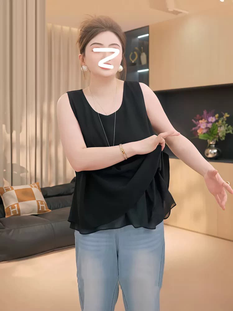 지방 지아 지아 달 그림자 실 조끼 여름 얇은 스타일 품격 슬림해 보이는 다용도 쉬폰 톱 h625u08308 이미지 2