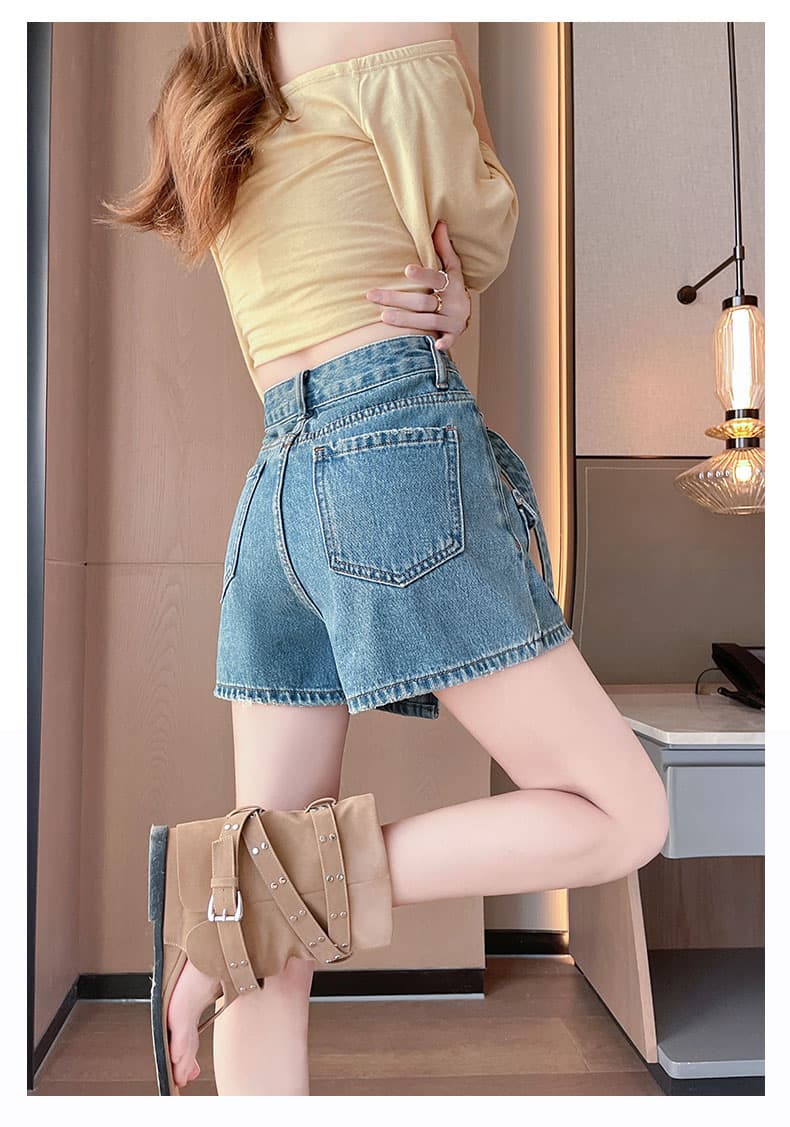 실사 페이크 레이어드 데님 짧은 치마바지 여성 여름 한 마디 하이웨이스트 불규칙 벨트 치마바지 작은 키 핫걸 바지 상세 이미지 18