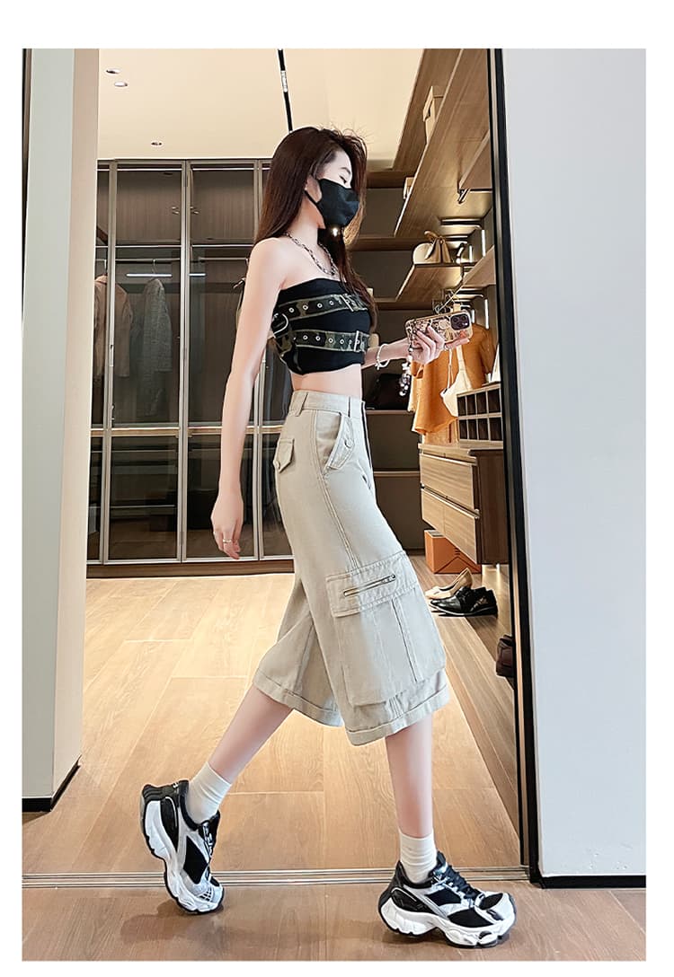 실사 회색 일 와이드 다리 데님 반바지 여성 여름 새로운 루즈핏 슬림해 보이는 기타 주머니 캐주얼 스트레이트 바지 상세 이미지 15