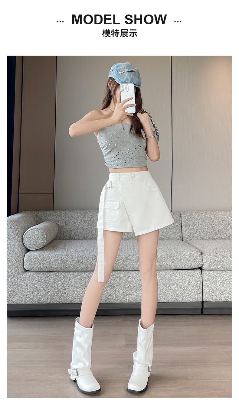 실사 화이트 데님 치마바지 여성 하이웨이스트 여름 새로운 표지 배 표지 넓적 다리 노출 방지 슬림해 보이는 한 마디 반신 스커트 상세 이미지 7