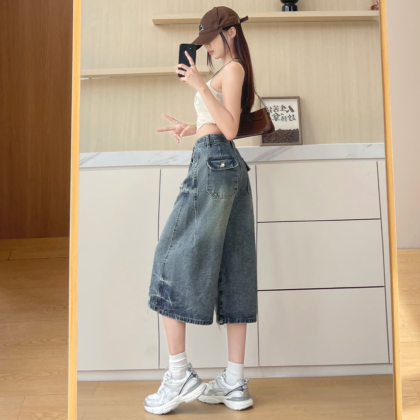 실사 아메리칸 7 점 파란색 청바지 2026 새로운 높음 거리 작은 키 스트레이트 캐주얼 5 점 중 반바지 여성 이미지 5