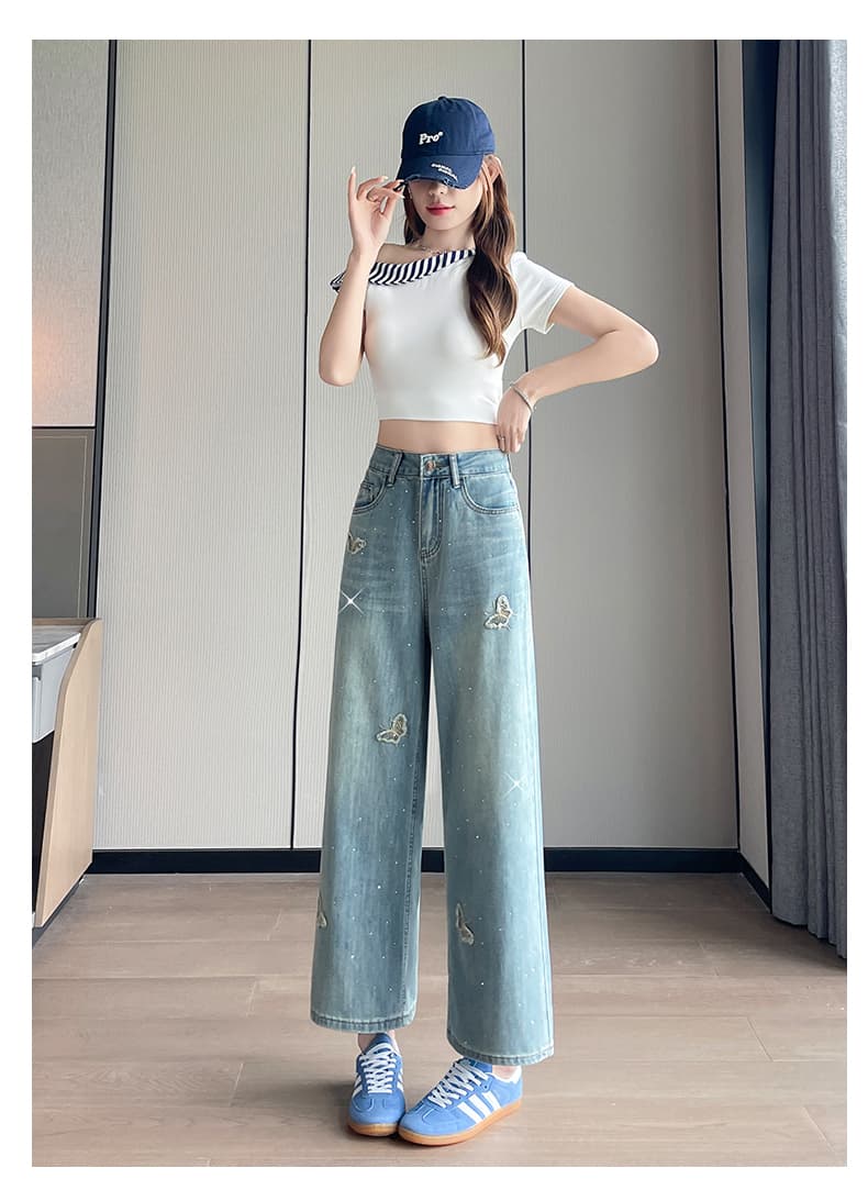 실사 넓은 다리 데님 8 점 바지 여성 여름 얇은 스타일 2026 새로운 배 종류 몸 슬림해 보이는 루즈핏 스트레이트 중 바지 상세 이미지 11