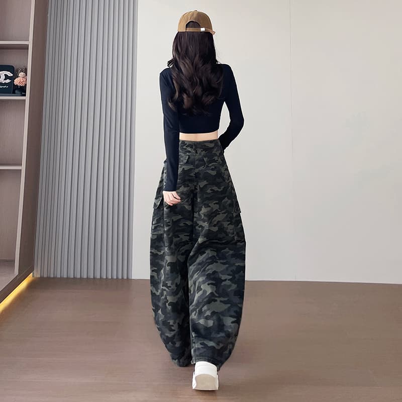 실사 아메리칸 레트로 카모플라주 넓은 다리 청바지 여성 2026 가을 겨울 새로운 루즈핏 스트레이트 하이웨이스트 워크웨어 바지 이미지 4