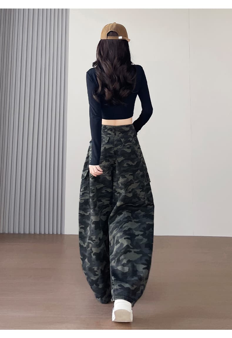 실사 아메리칸 레트로 카모플라주 넓은 다리 청바지 여성 2026 가을 겨울 새로운 루즈핏 스트레이트 하이웨이스트 워크웨어 바지 상세 이미지 19