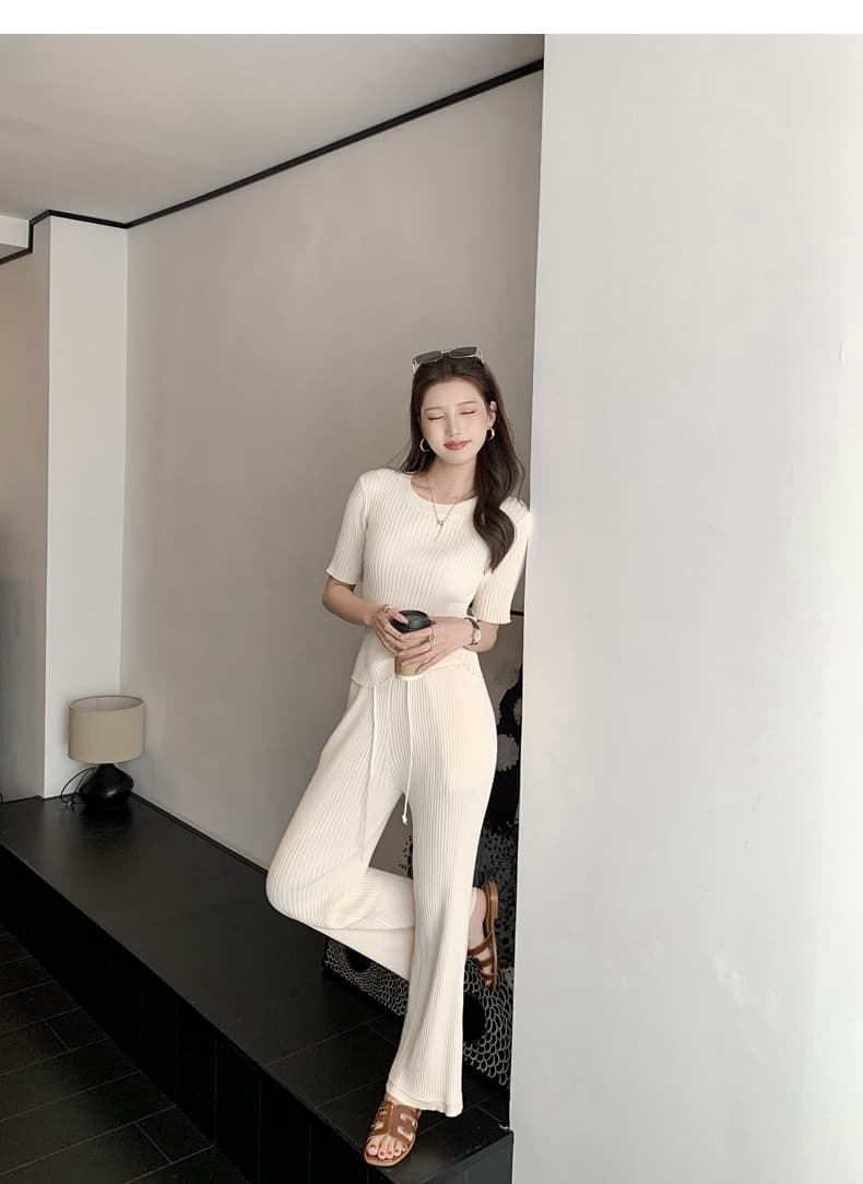편안함 캐주얼 일상 착용 가져 가라. 패션 세트 여름 새로운 익스트림 제인 바람 다용도 니트 와이드 레그 팬츠 두 조각 여성 세트 상세 이미지 12