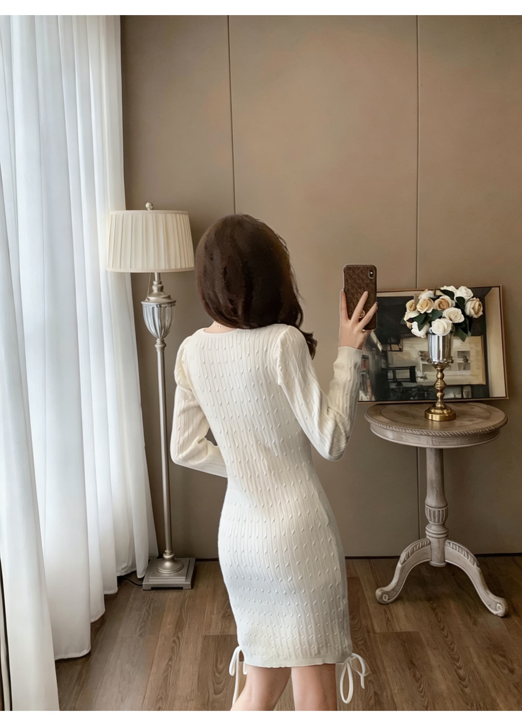 순수한 욕망 바람 페이크 레이어드 디자인 니트 여성 드레스 홀로우 아웃 비틀림 칼라 몸매 가꾸기 타이트 스커트 펌프 로프 쇼트 스타일 기본 스커트 상세 이미지 12