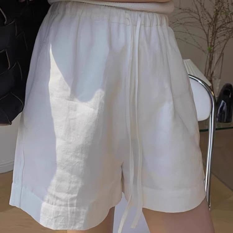 있음 안감 여름 반바지 넓은 다리 운동 밴딩 다용도 캐주얼 외출용 얇은 스타일 펌프 로프 작은 키 루즈핏 5 점 이미지 4