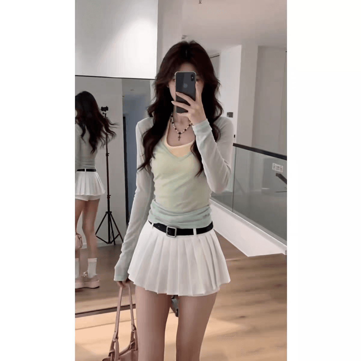 초여름 고유 한 아름다운 아름다운 작은 치마 고급 센스 이른 봄 도파민 착용 가져 가라. 소금 부서 빛 요리 한 두 조각 세트 드레스 상세 이미지 1