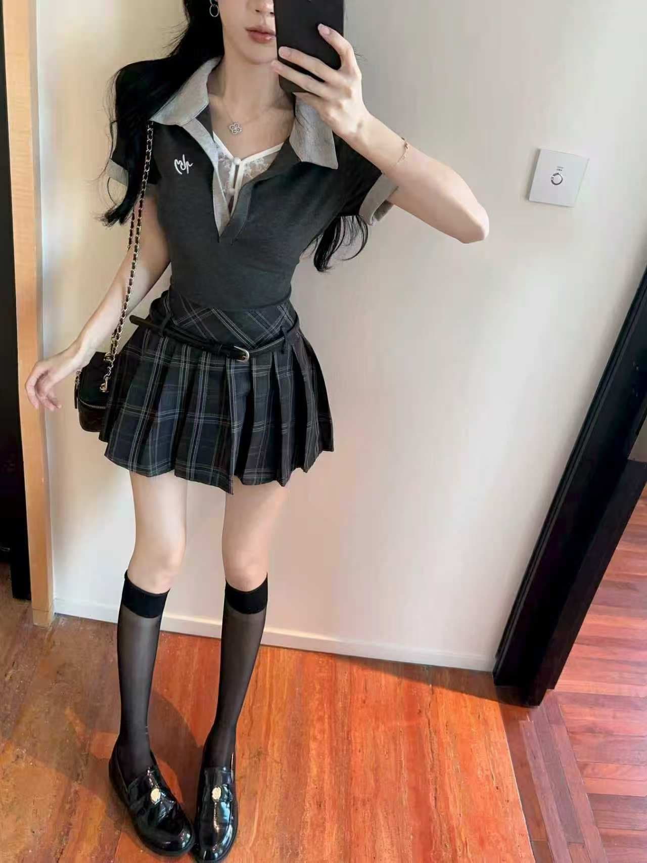 실사 페이크 레이어드 POLO 칼라 긍정적 인 어깨 반팔 티셔츠 여성 여름 2026 새로운 아메리칸 허리 수축 슬림해 보이는 핫걸 세트 이미지 4
