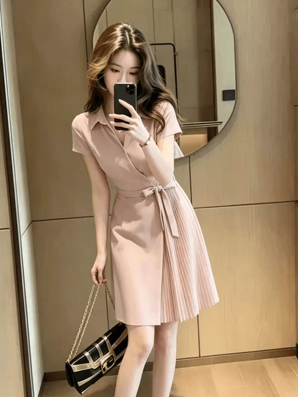 부드러운 바람 품격 출퇴근 다용도 스트랩 드레스 2026 여름 새로운 캐주얼 슬림해 보이는 셔츠 미니 스커트 여성 의류 이미지 4
