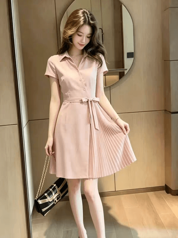 부드러운 바람 품격 출퇴근 다용도 스트랩 드레스 2026 여름 새로운 캐주얼 슬림해 보이는 셔츠 미니 스커트 여성 의류 상세 이미지 1
