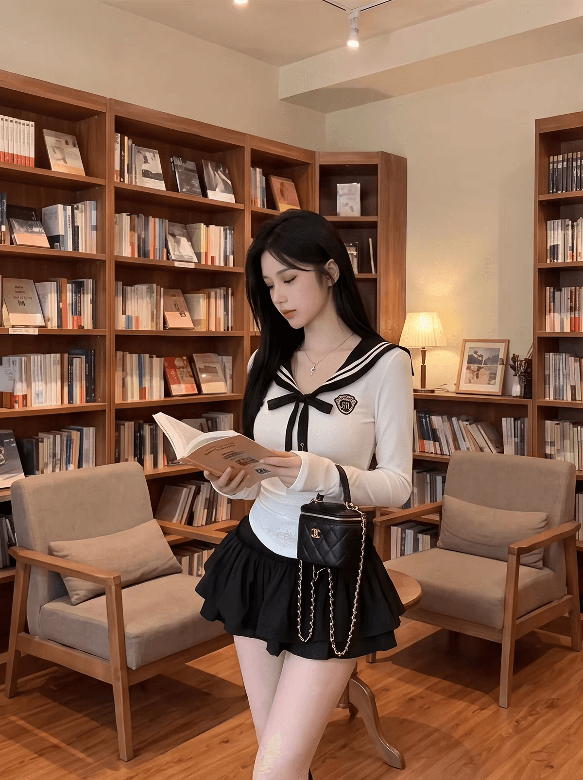 가을 새로운 해군 칼라 세일러복 티셔츠 여성 디자인 센스 몸매 가꾸기 주름 긴팔 춤추기 한국 스타일 연령 감소 맨위 이미지 3