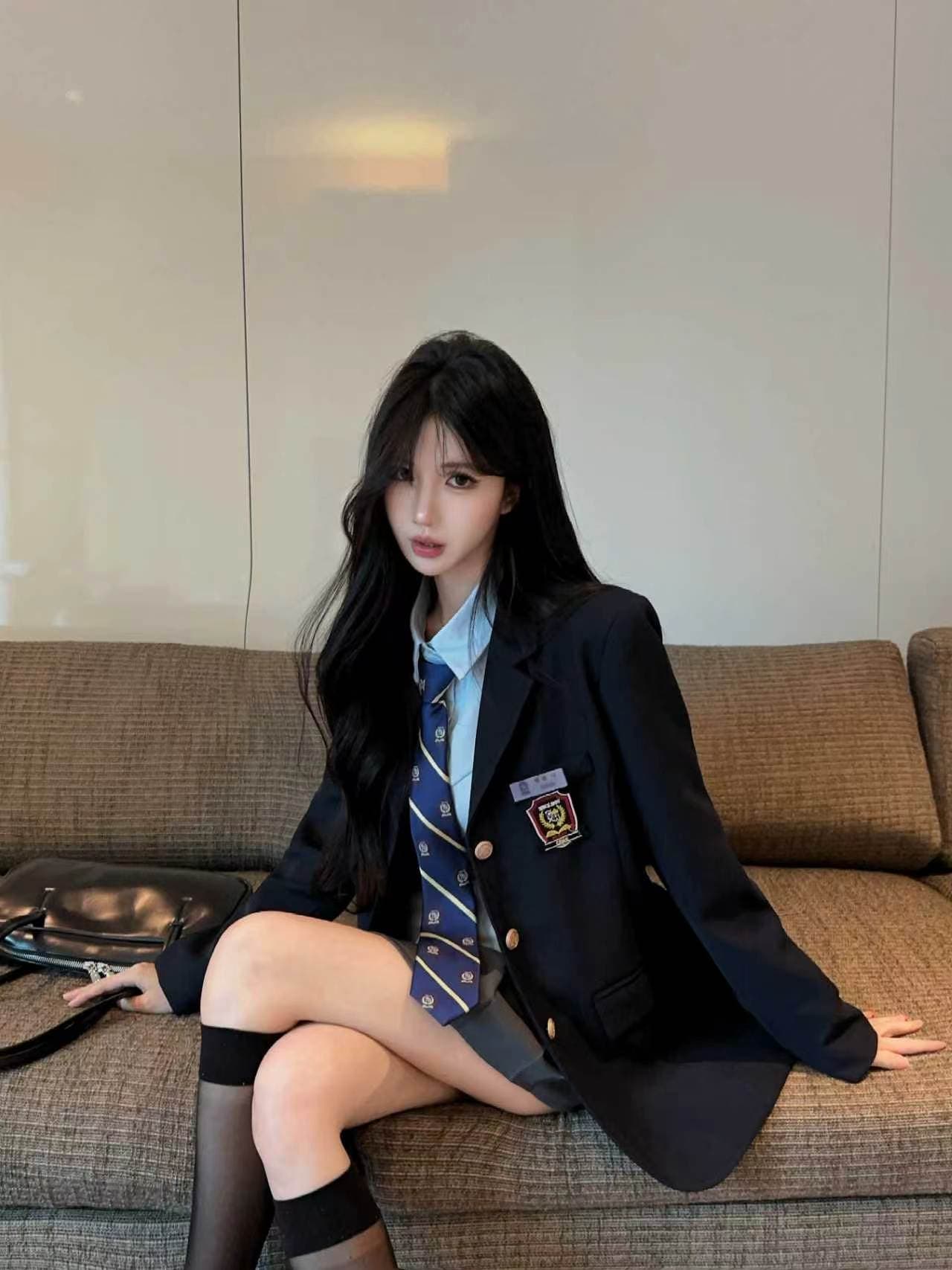 실사 한 부서 유니폼 학원 세트 학생 교복 블레이저 셔츠 플리츠 스커트 3종 세트 상세 이미지 7