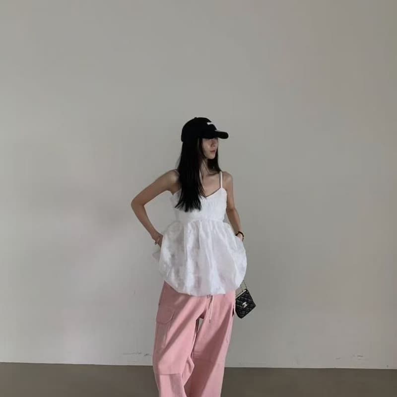 재고 있음 한국 chic 꽃 주름 아름다움 슬립 맨위 이미지 5
