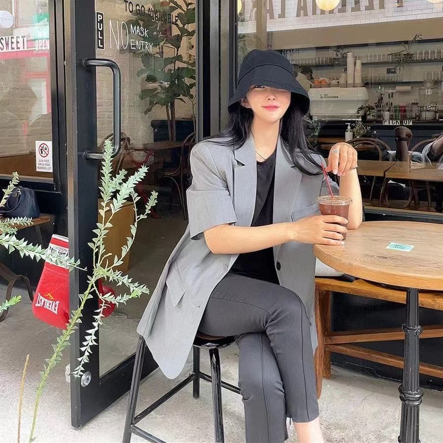 재고 있음 ins 인터넷 유명인 여름 얇은 스타일 인터넷 유명인 패션 품격 중간 길이 캐주얼 반팔 블레이저 상세 이미지 16