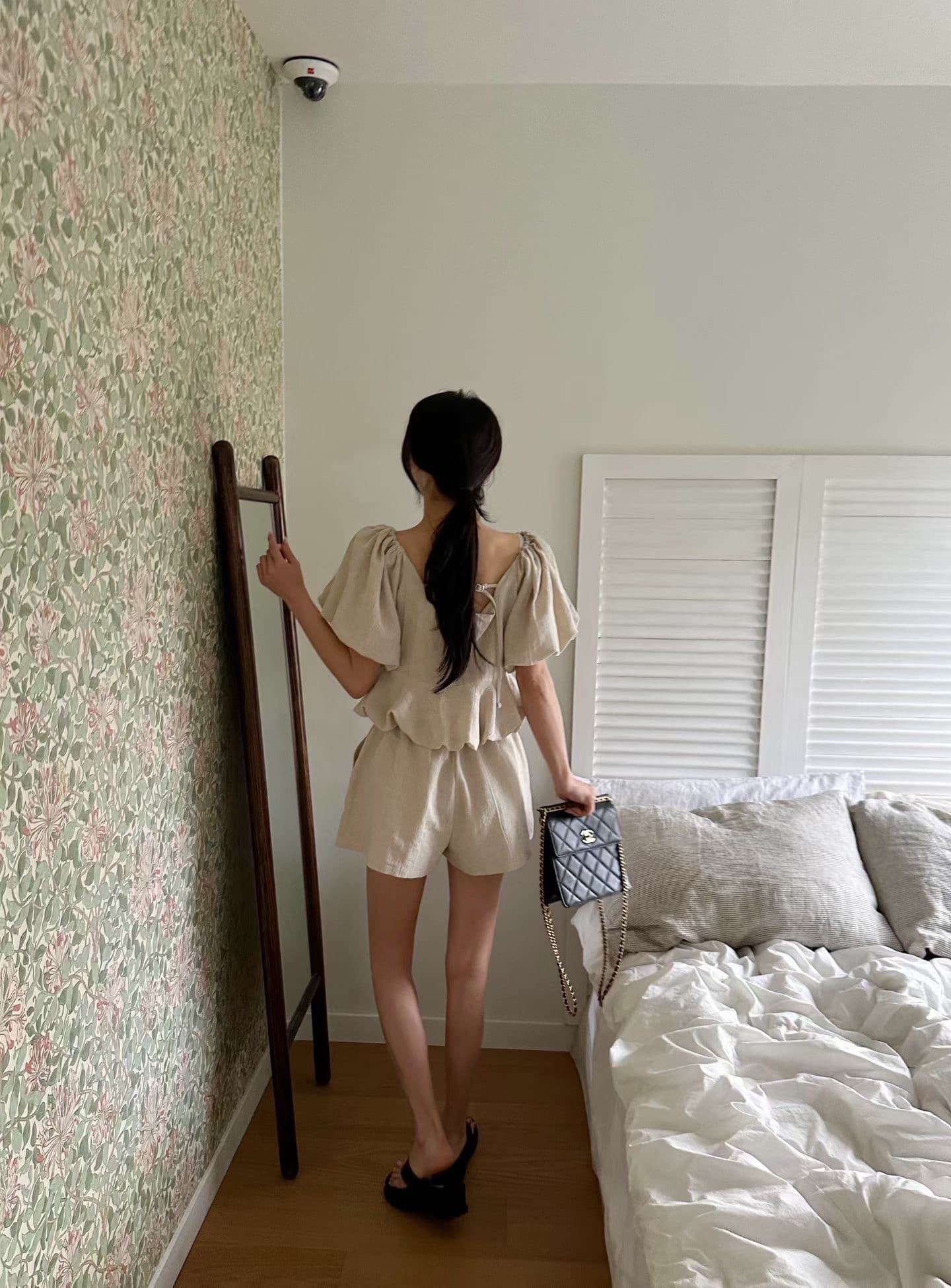 있음 선적 다용도 거품 소매 반팔 셔츠 반바지 세트 상세 이미지 5