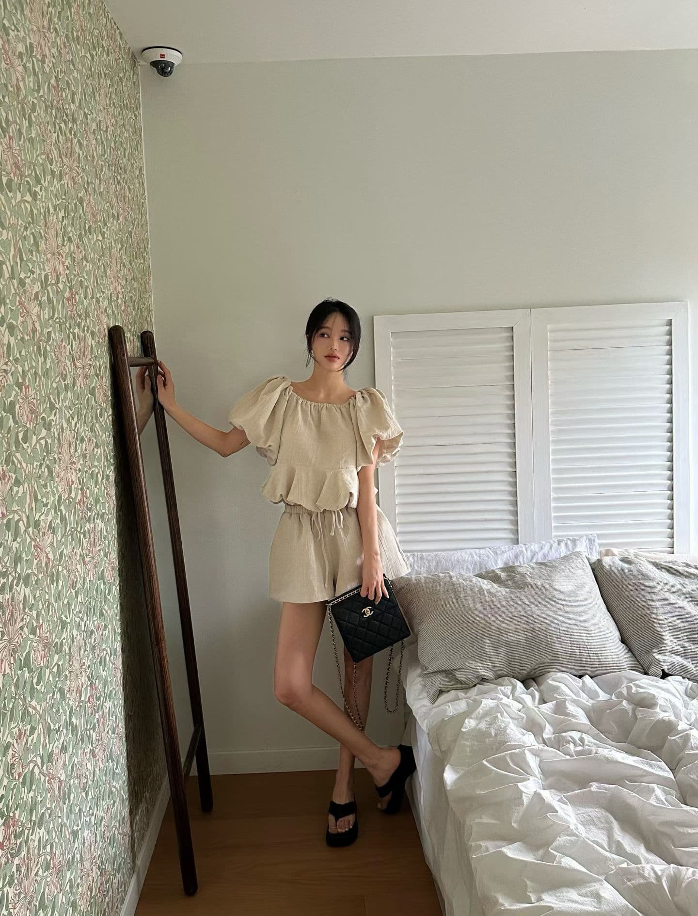 있음 선적 다용도 거품 소매 반팔 셔츠 반바지 세트 상세 이미지 6