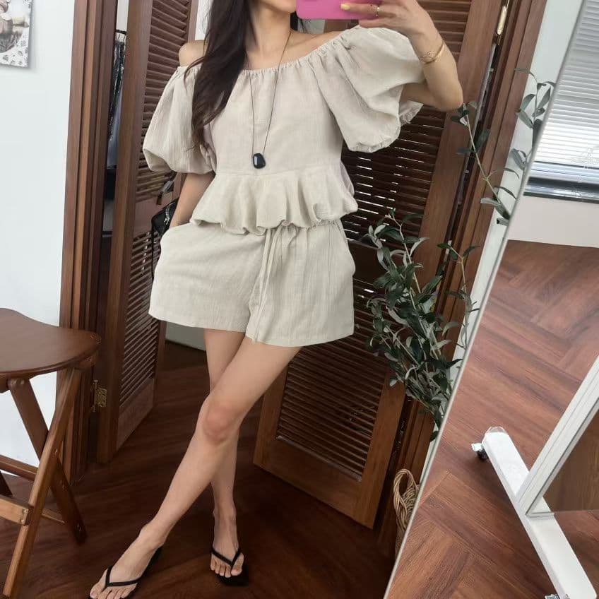 있음 선적 다용도 거품 소매 반팔 셔츠 반바지 세트 상세 이미지 9