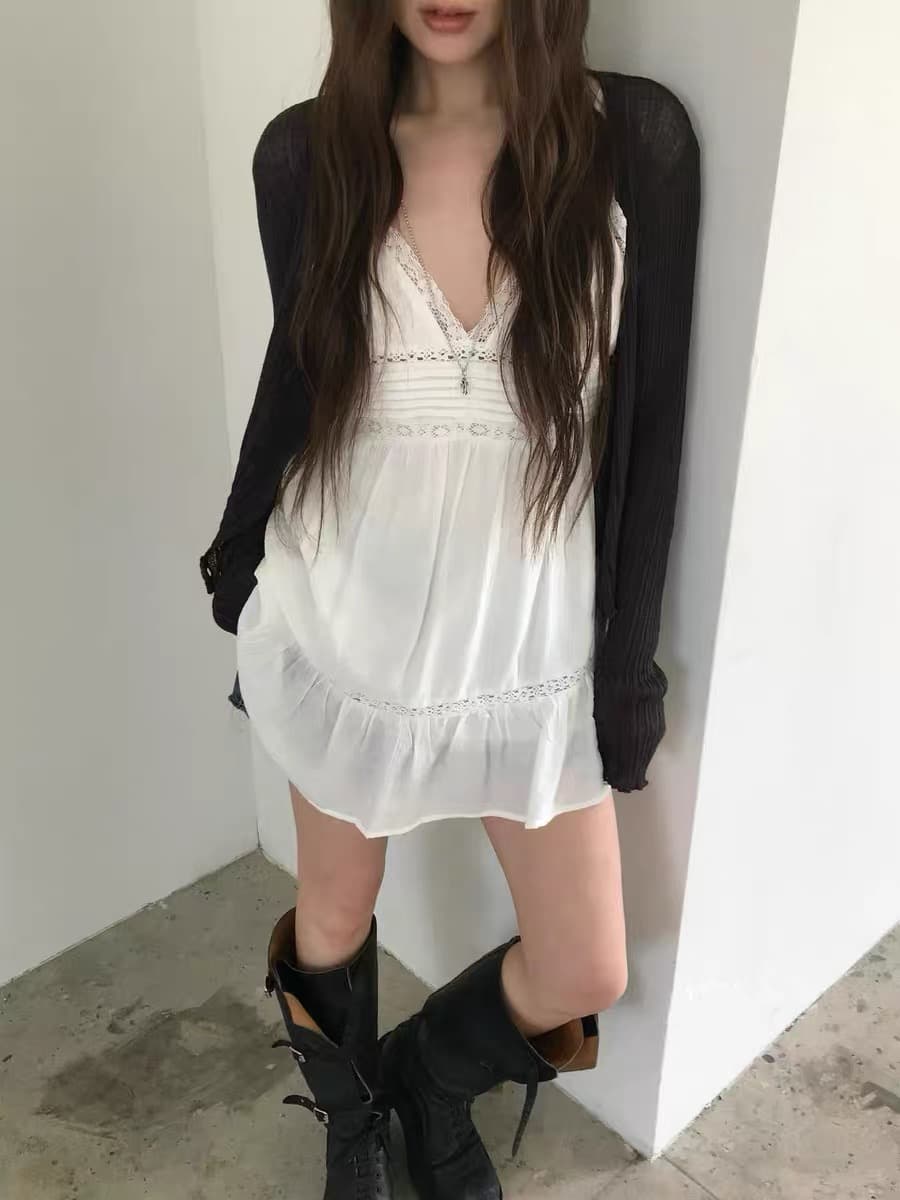 재고 있음 chic 한국 스타일 레이스 슬립 드레스 슬립 맨위 여성 상세 이미지 10