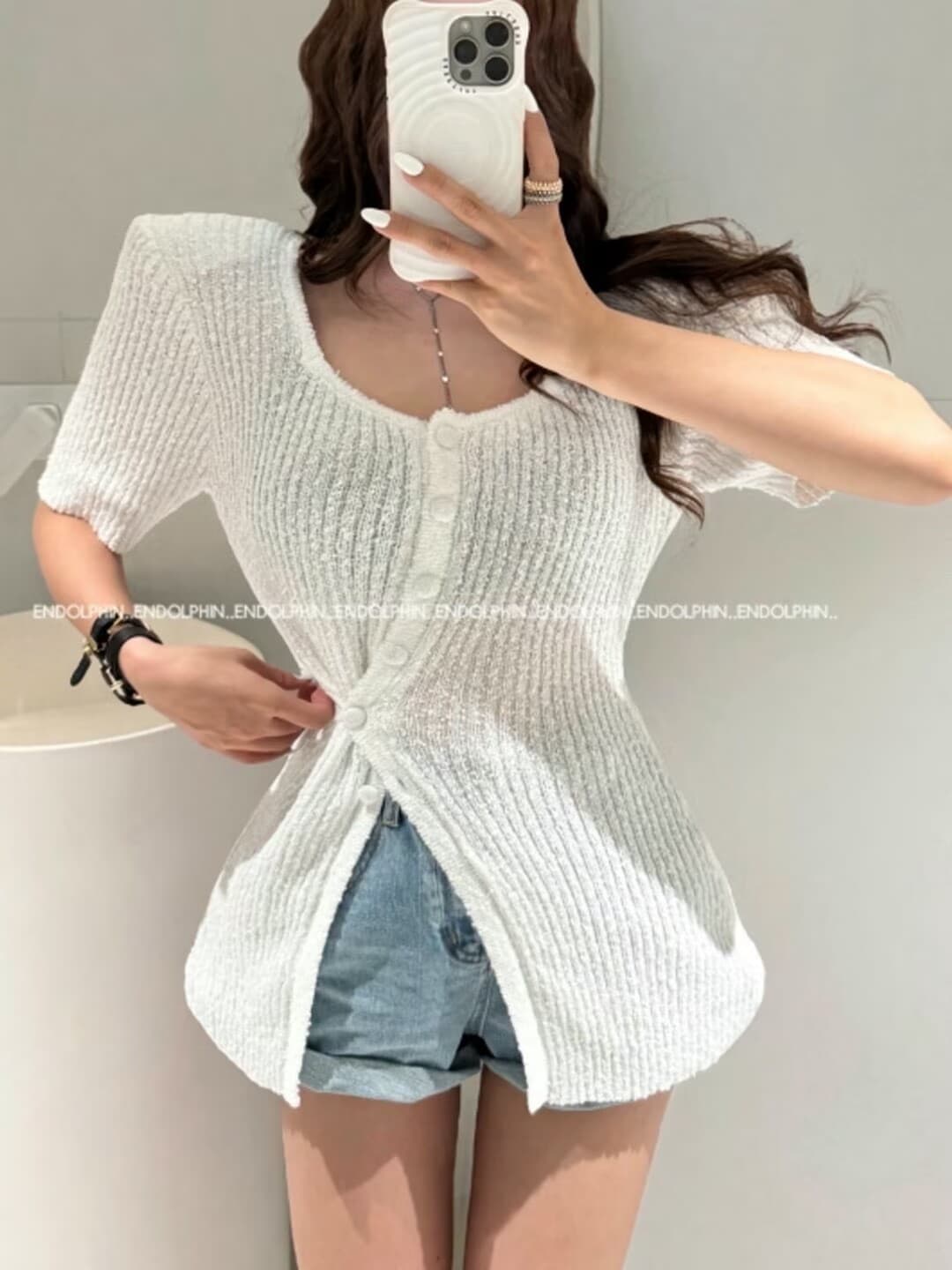 재고 있음 달콤함 스트라이프 패치워크 색상 어깨 패드 몸매 가꾸기 니트 부서 버클 오픈 가디건 여성 이미지 2