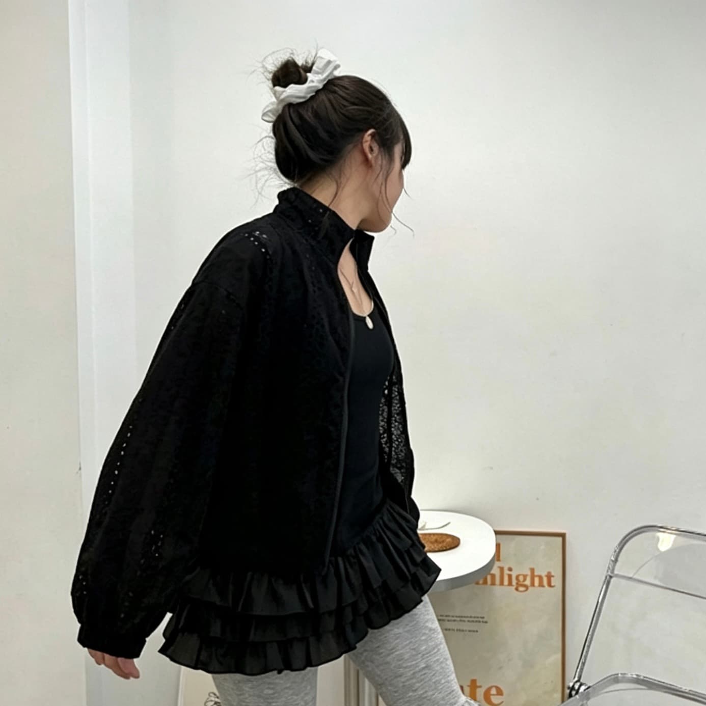 재고 있음 26 가을 새로운 한국 스타일 패션 자수 지퍼 스탠드 칼라 얇은 코트 재킷 이미지 5