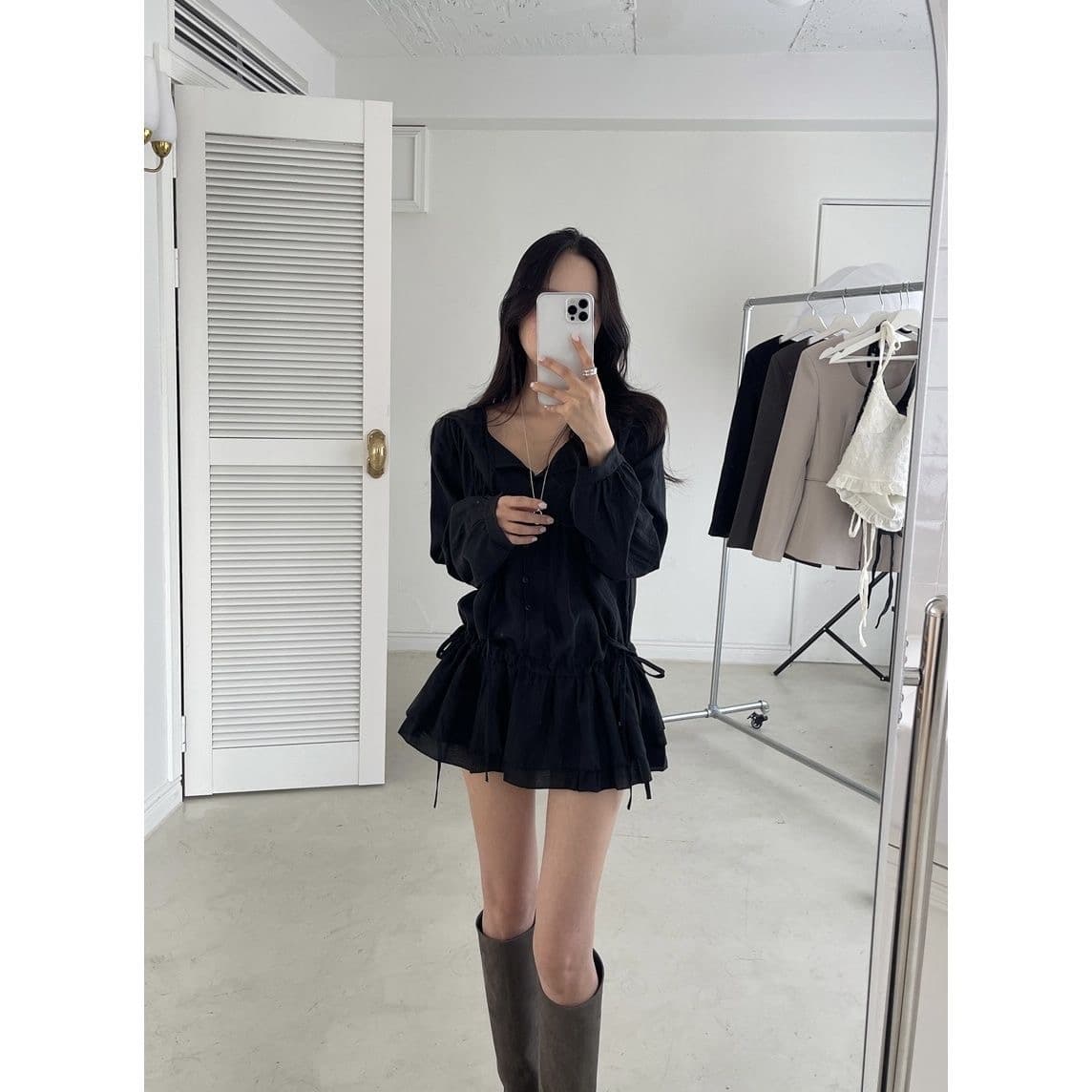 한국 동대문 가을 새로운 달콤함 허리 수축 펌프 로프 드레스 이미지 4