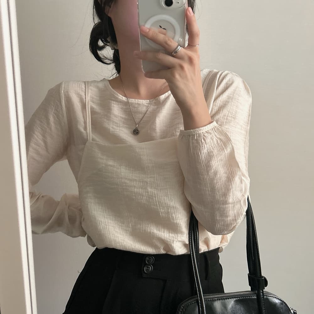 프랑스식 시폰 셔츠 여성 chic 작은 대중 디자인 시스루 작은 셔츠 캐미솔 고유 한 긴팔 셔츠 투피스 슈트 상세 이미지 5