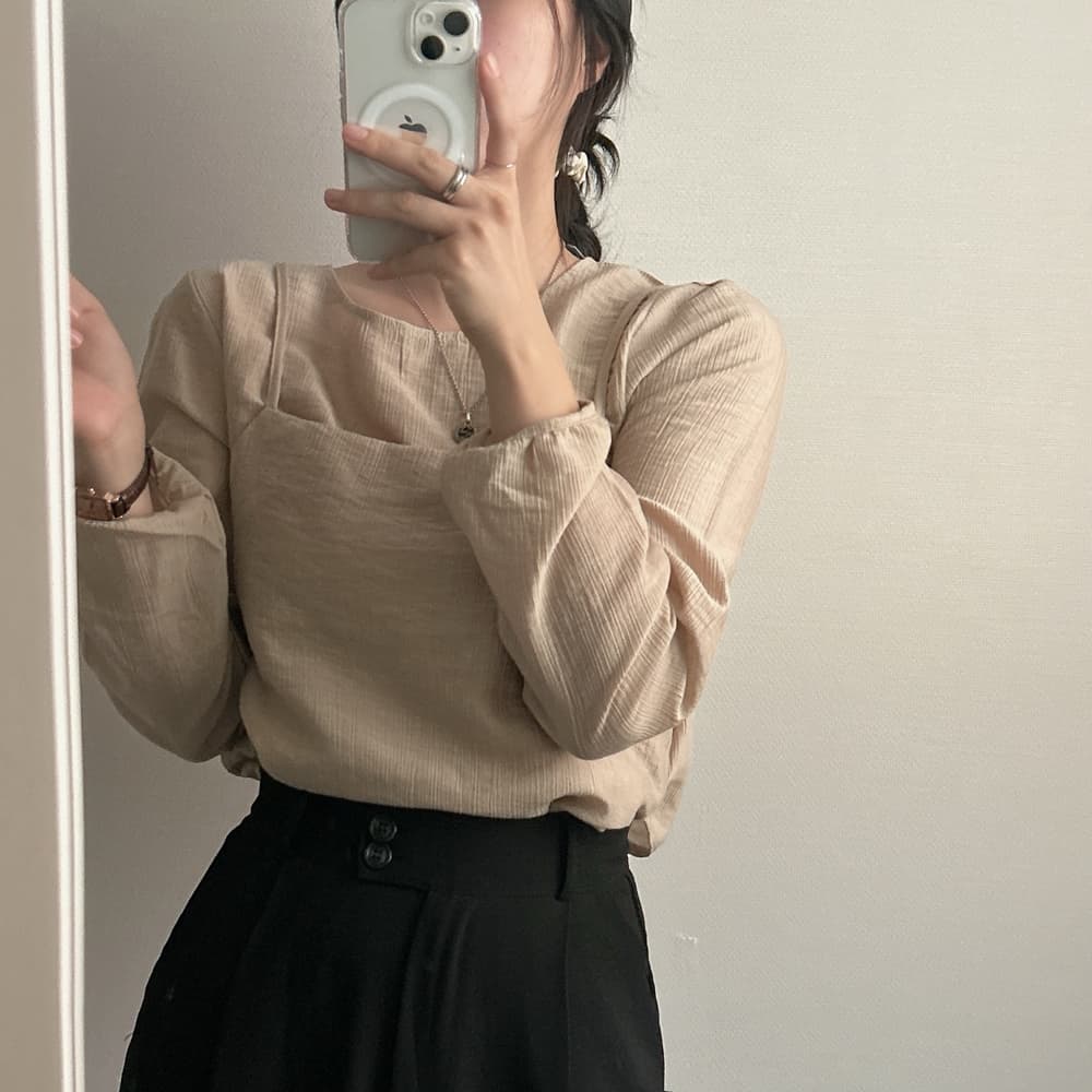 프랑스식 시폰 셔츠 여성 chic 작은 대중 디자인 시스루 작은 셔츠 캐미솔 고유 한 긴팔 셔츠 투피스 슈트 상세 이미지 12