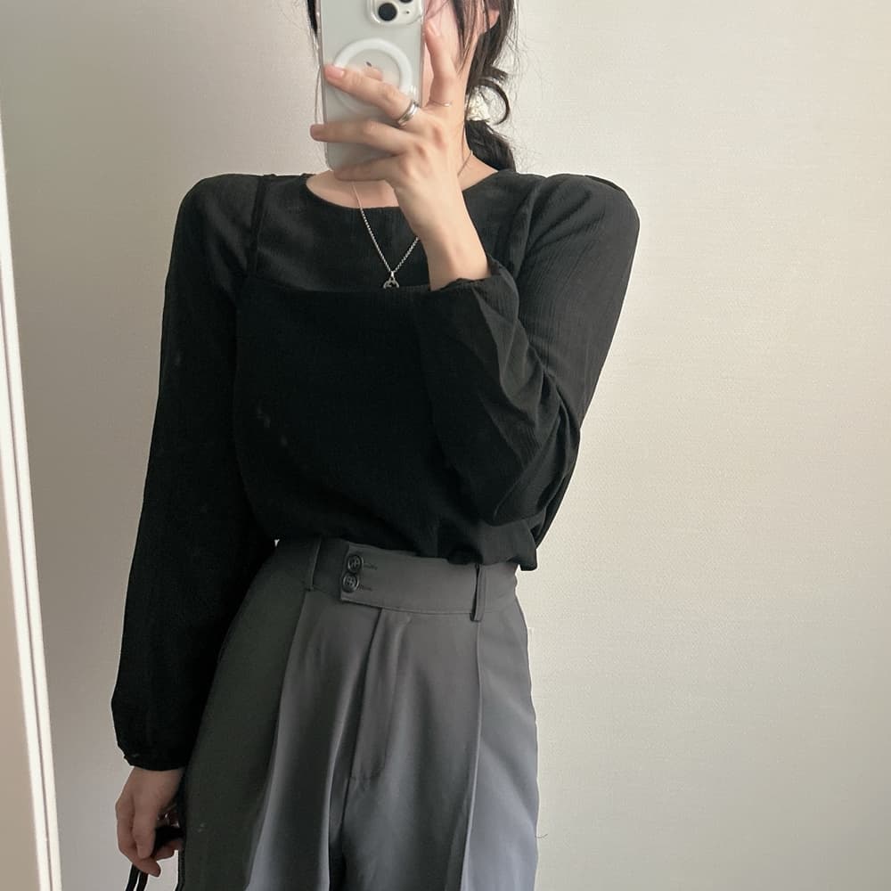 프랑스식 시폰 셔츠 여성 chic 작은 대중 디자인 시스루 작은 셔츠 캐미솔 고유 한 긴팔 셔츠 투피스 슈트 상세 이미지 15