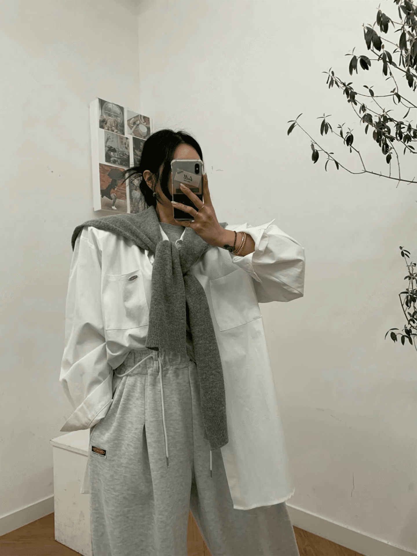 재고 있음 한국 ins 패션 폴로 칼라 어깨 패드 단색 다용도 루즈핏 긴팔 셔츠 상세 이미지 8