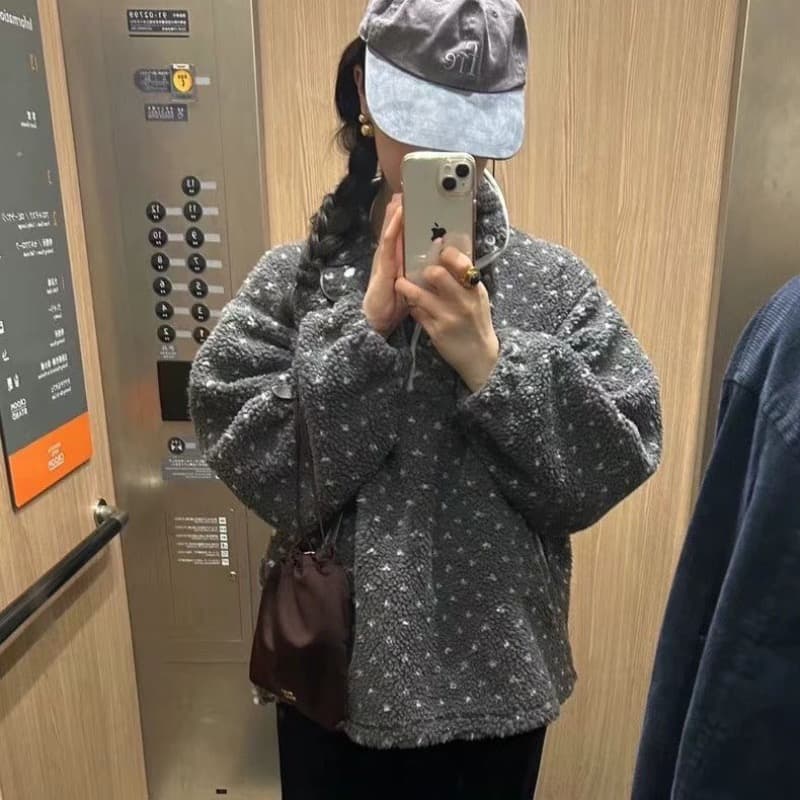 한국 동대문 2026 가을 겨울 한국 스타일 펌프 로프 양털 여성 코트 이미지 4