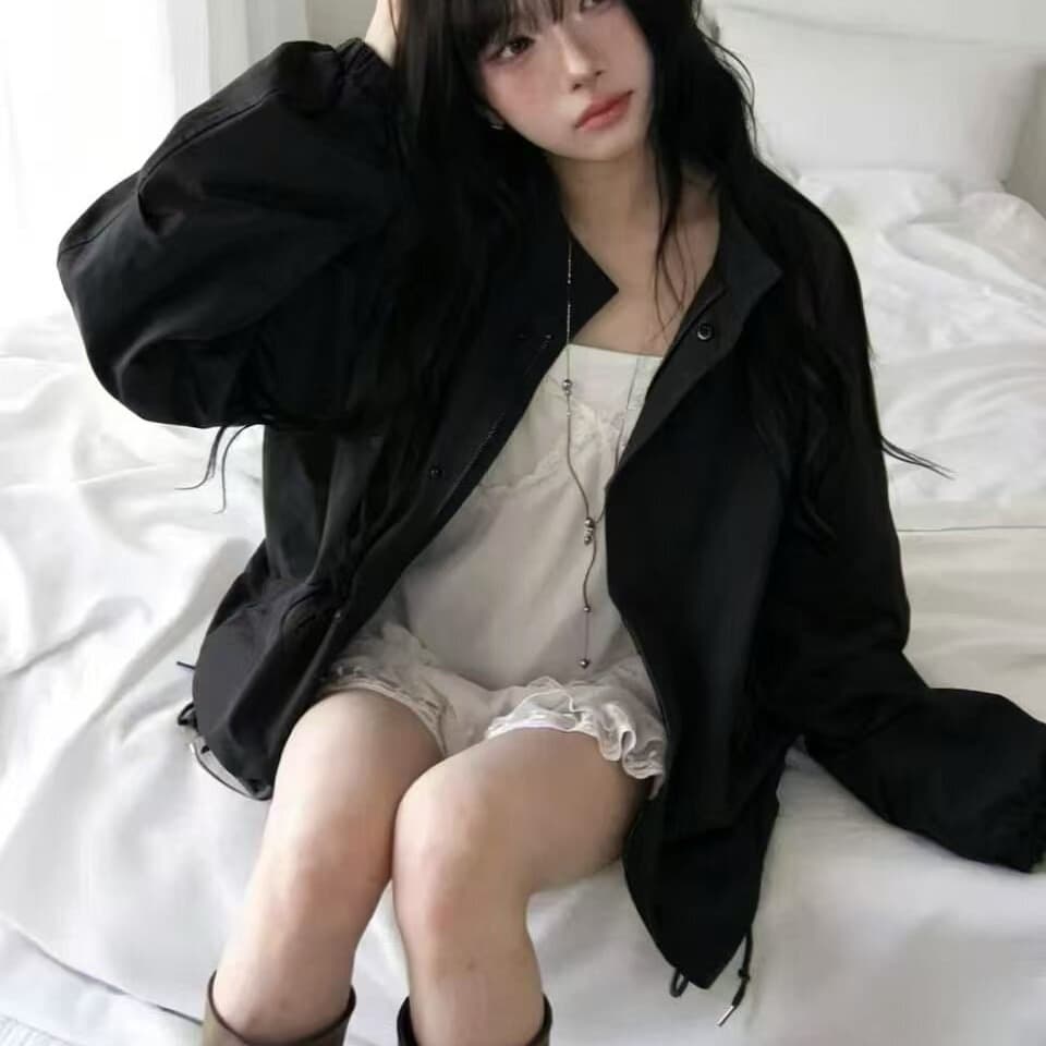 한국 동대문 2026 년 새로운 한국 스타일 달콤한 차가운 레트로 워크웨어 바람 루즈핏 다용도 스탠드 칼라 바람막이 여성 이미지 5