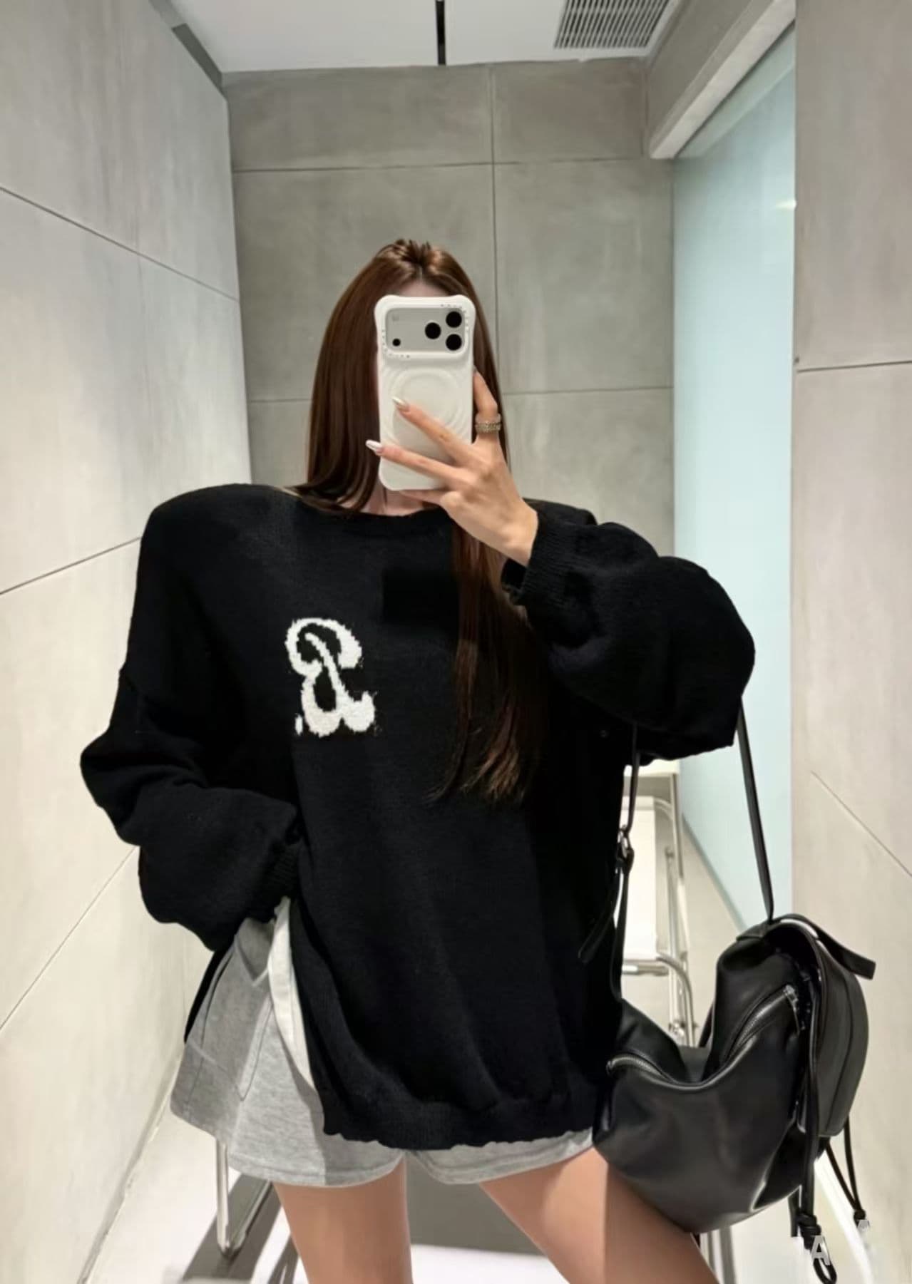 재고 있음 한국 동대문 26 가을 새로운 라운드 넥 달콤함 트임 어깨 패드 느긋한 슬림해 보이는 니트 스웨터 여자 상세 이미지 6