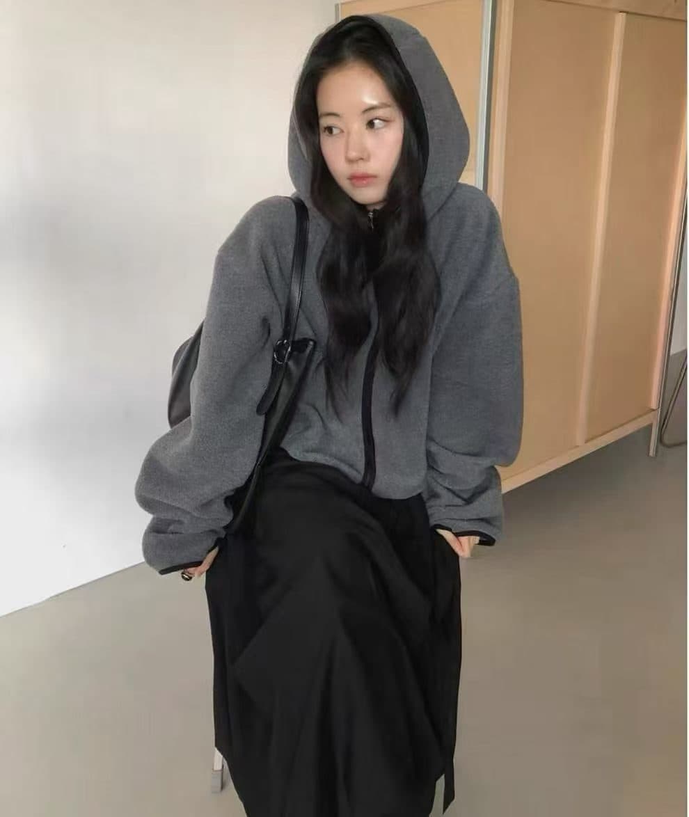 재고 있음 한국 chic 양면 플리스 후드 재킷 이미지 4