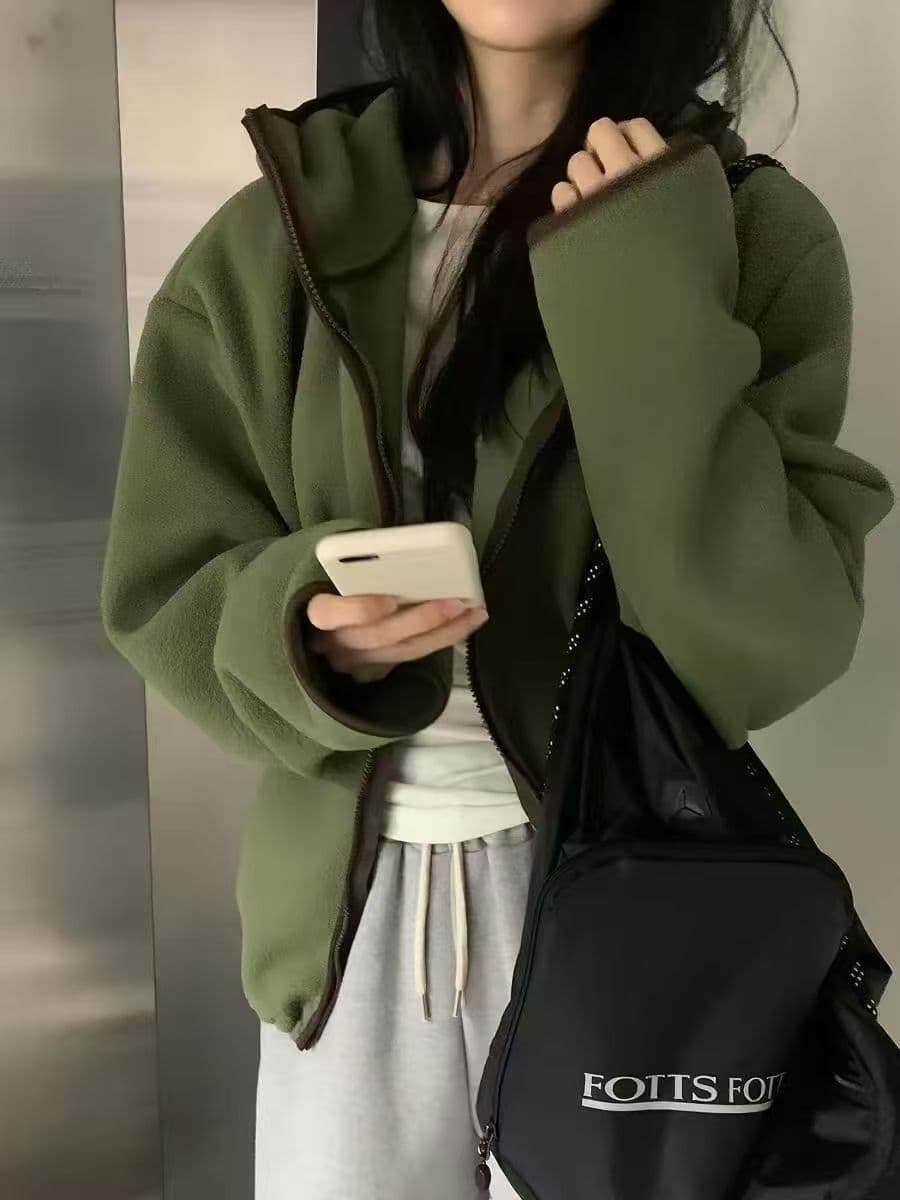 재고 있음 한국 chic 양면 플리스 후드 재킷 이미지 2