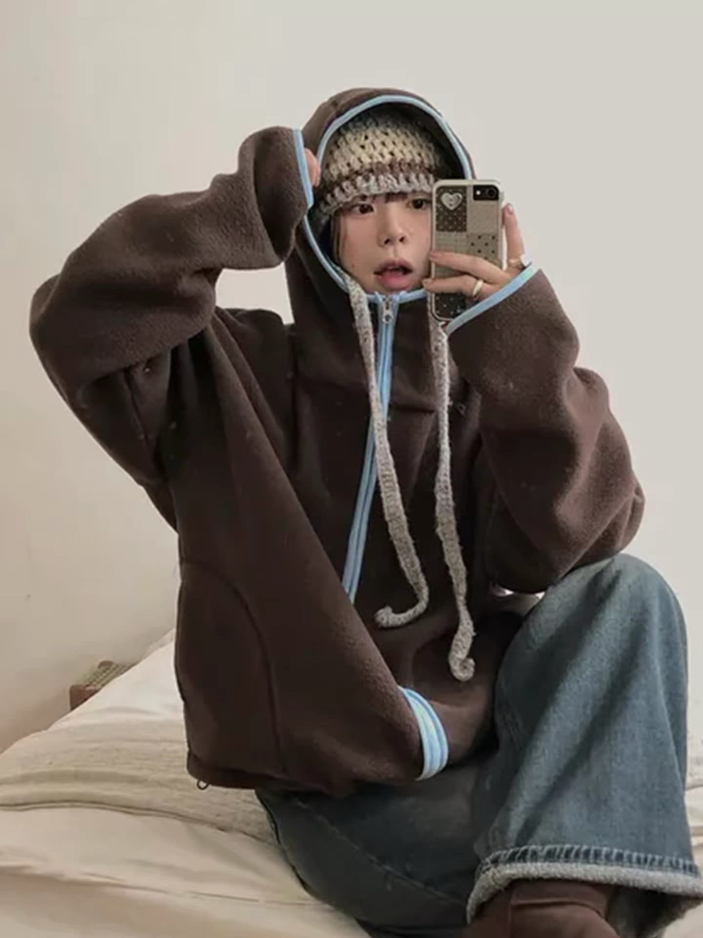 재고 있음 한국 chic 양면 플리스 후드 재킷 상세 이미지 1