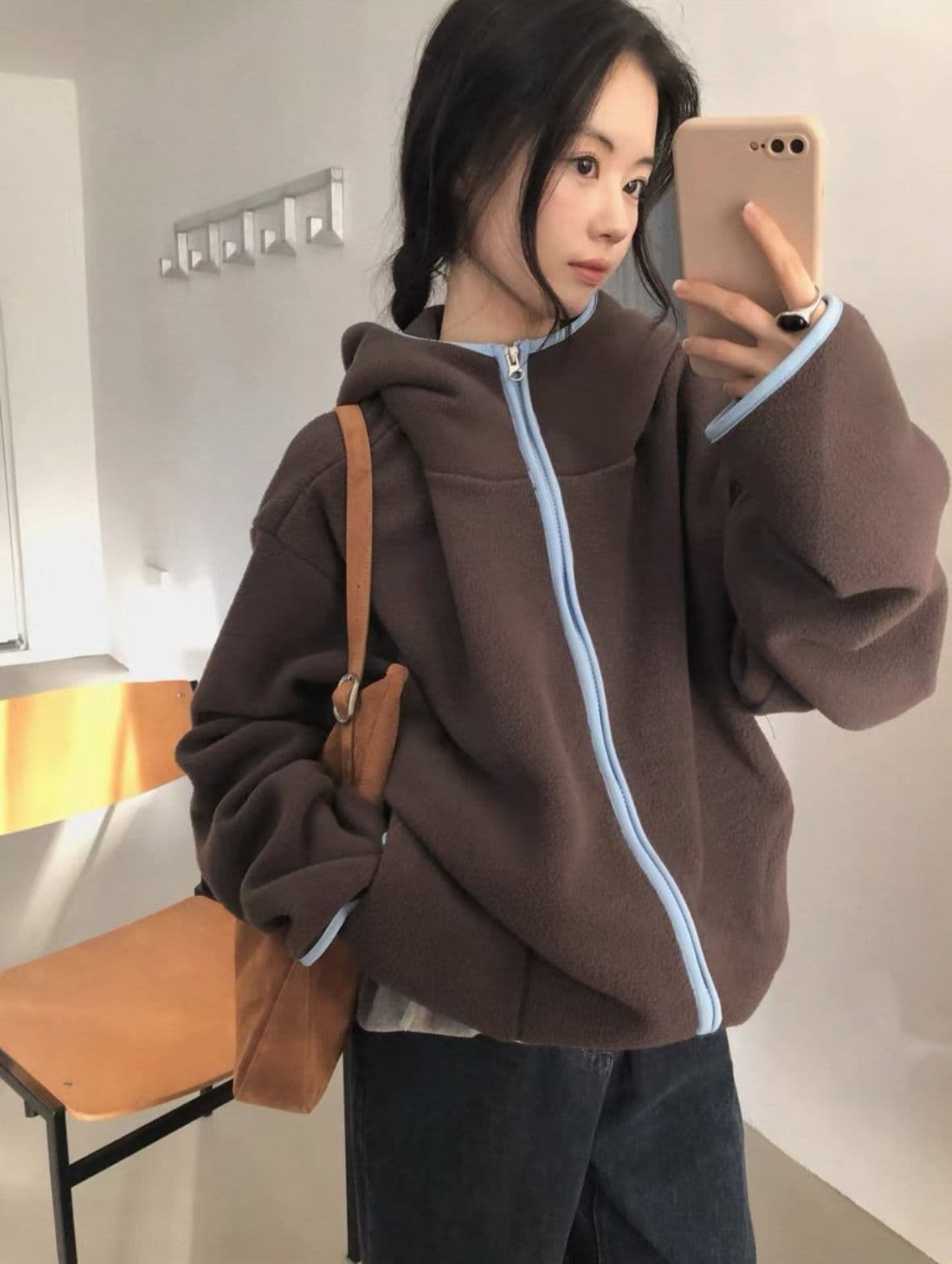 재고 있음 한국 chic 양면 플리스 후드 재킷 상세 이미지 2