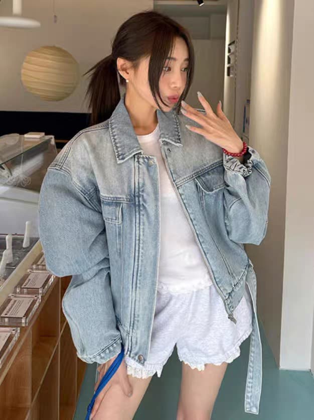 한국 새로운 레트로 디자인 센스 폴로 칼라 맨위 워크웨어 긴팔 데님 재킷