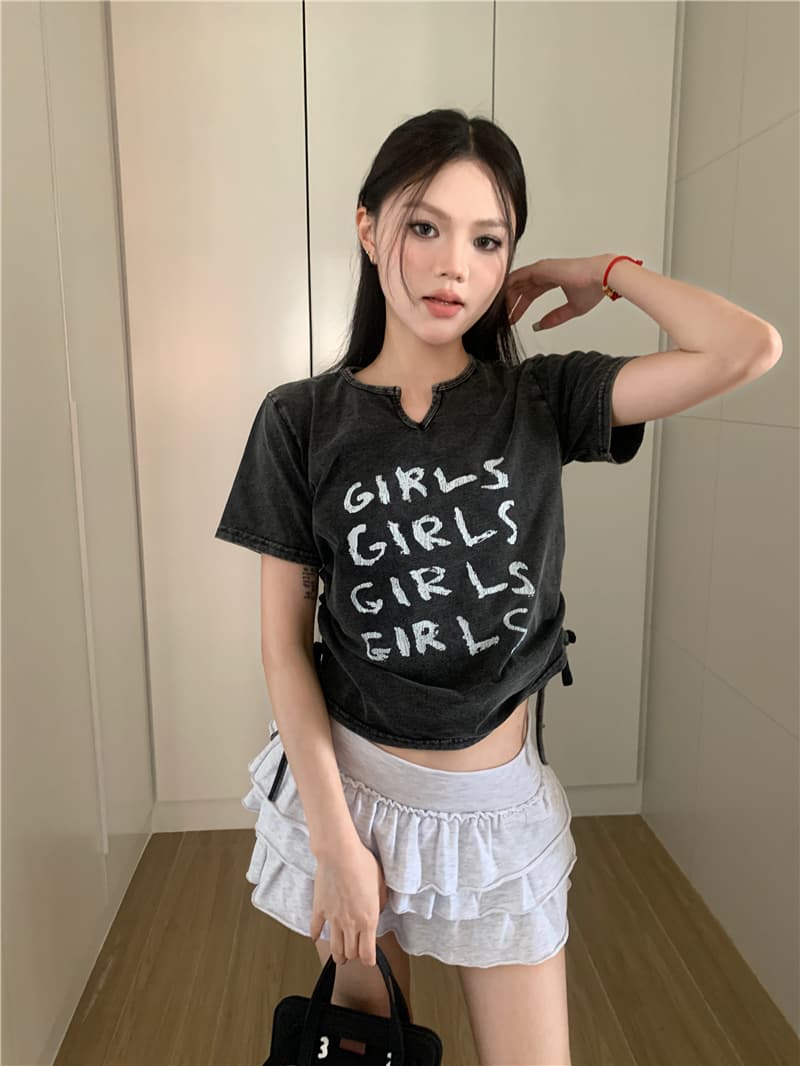 실사 정가 아메리칸 레트로 디자인 센스 마 오래된 워싱 알파벳 쇼트 스타일 펌프 로프 일반 티셔츠 상세 이미지 9