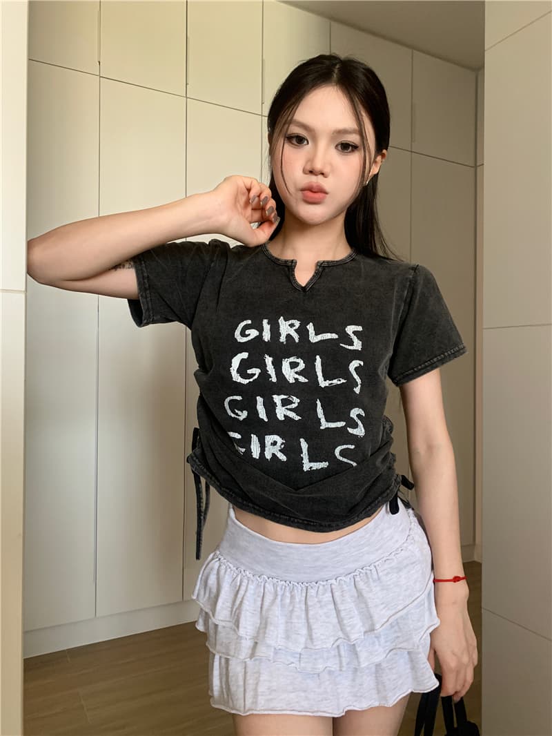 실사 정가 아메리칸 레트로 디자인 센스 마 오래된 워싱 알파벳 쇼트 스타일 펌프 로프 일반 티셔츠 상세 이미지 11