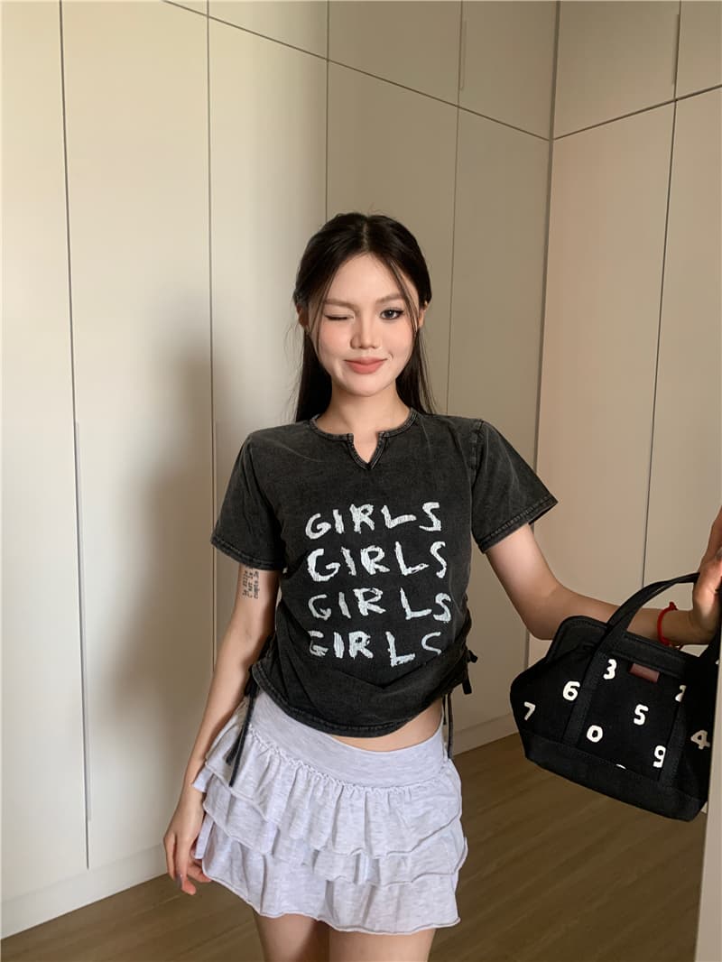 실사 정가 아메리칸 레트로 디자인 센스 마 오래된 워싱 알파벳 쇼트 스타일 펌프 로프 일반 티셔츠 상세 이미지 12