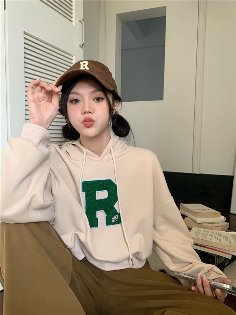 실사 정가 아메리칸 루즈핏 알파벳 긴팔 후드 티 스웨터 이미지 3