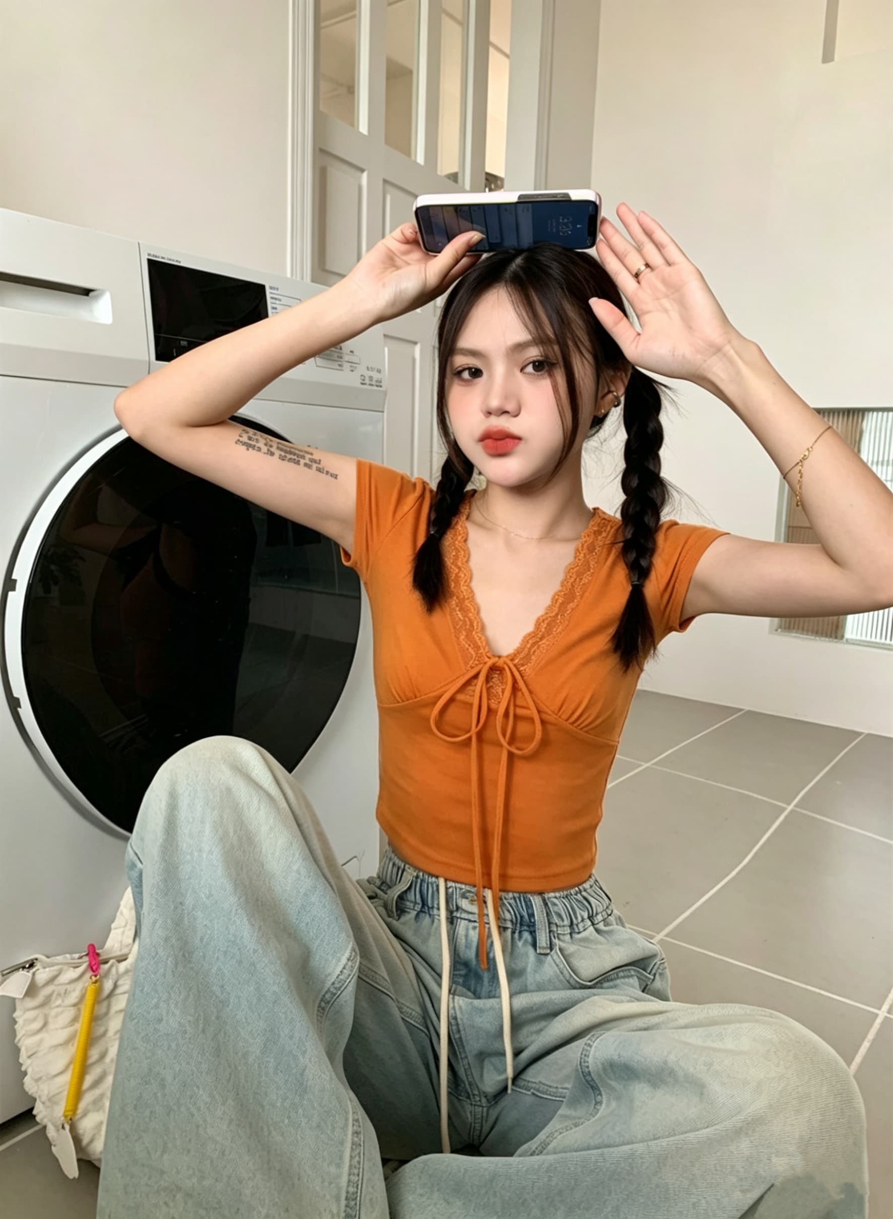 신제품 한 부서 몸매 가꾸기 빨간색 레이스 조각 스트랩 V넥 긍정적 인 어깨 반팔 티셔츠 여성 상세 이미지 14