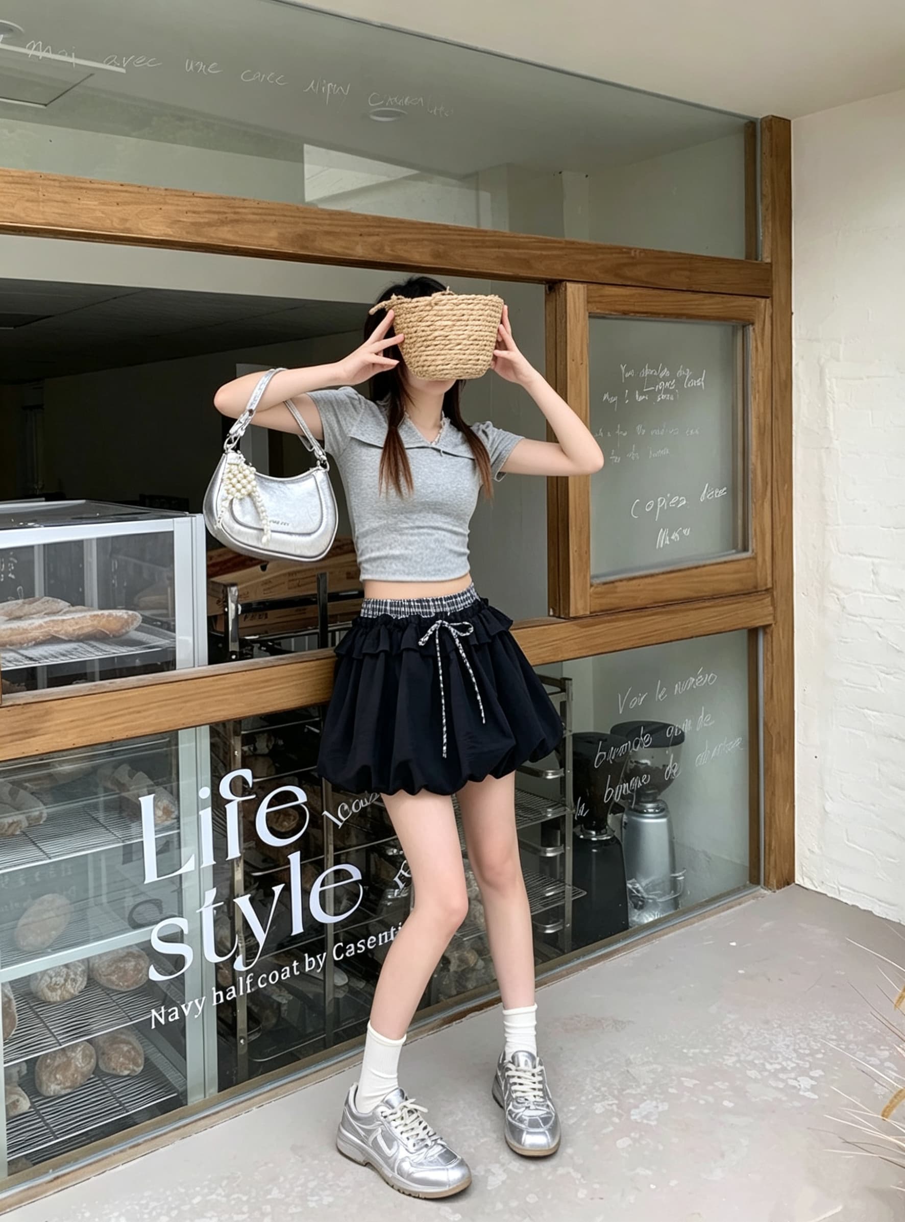 신제품 프릴 체크무늬 패치워크 꽃밭 치마 반신 스커트 여성 새로운 노출 방지 한 마디 플리츠 스커트 퍼프 미니 스커트 상세 이미지 1