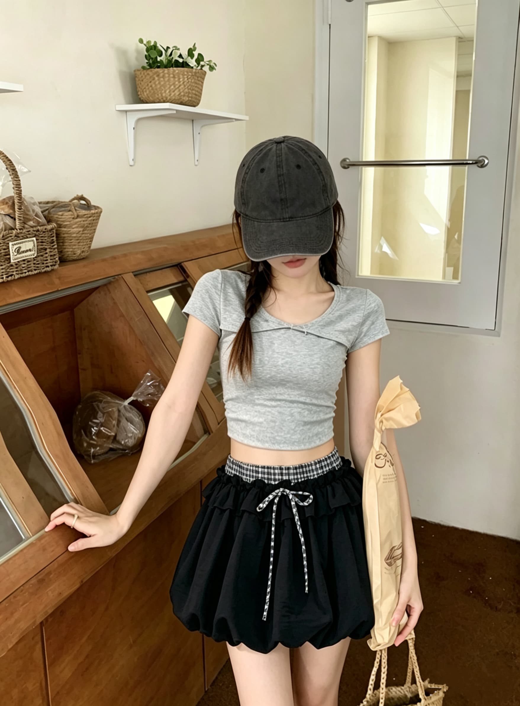 신제품 프릴 체크무늬 패치워크 꽃밭 치마 반신 스커트 여성 새로운 노출 방지 한 마디 플리츠 스커트 퍼프 미니 스커트 상세 이미지 4