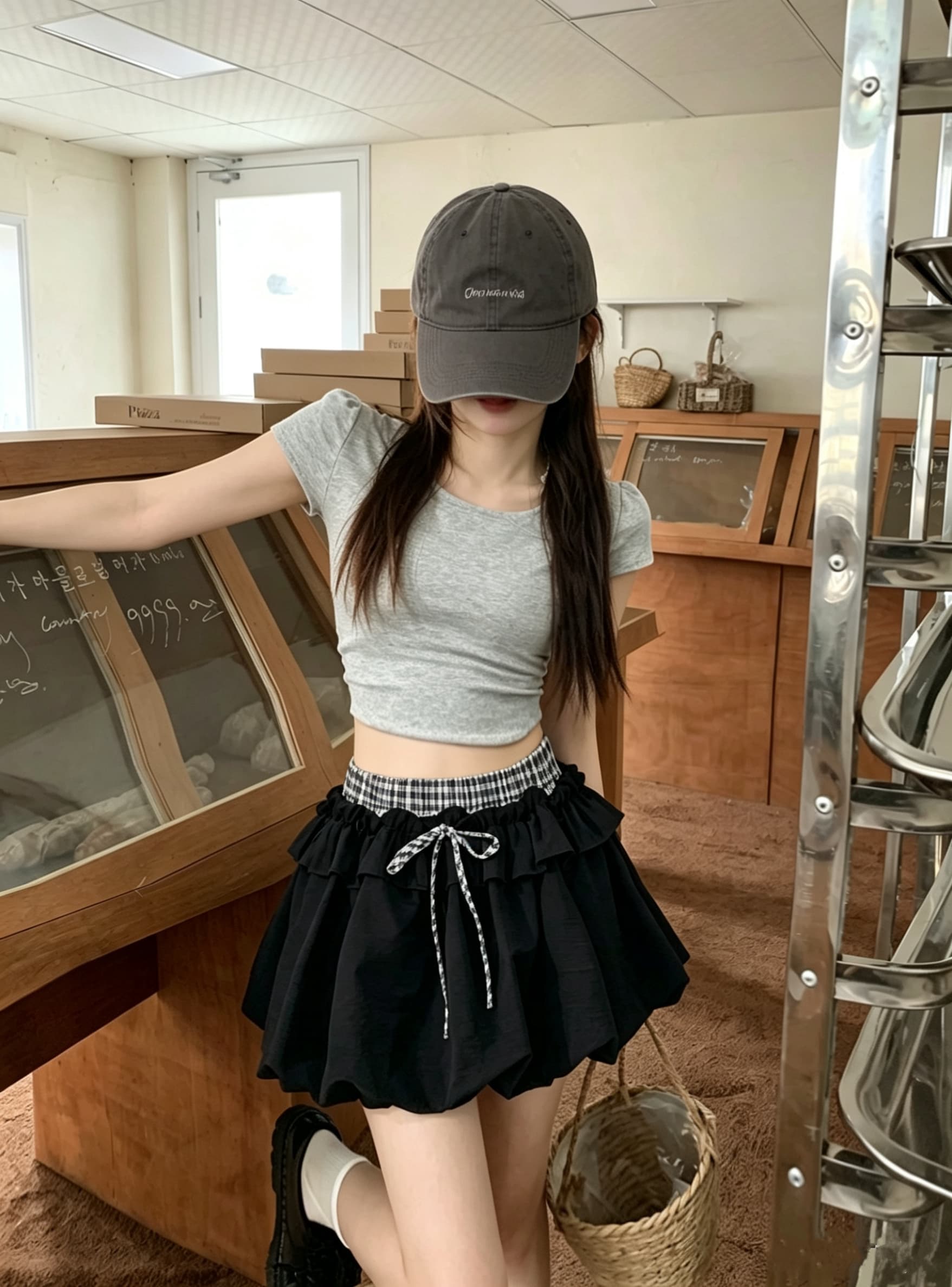 신제품 프릴 체크무늬 패치워크 꽃밭 치마 반신 스커트 여성 새로운 노출 방지 한 마디 플리츠 스커트 퍼프 미니 스커트 상세 이미지 5