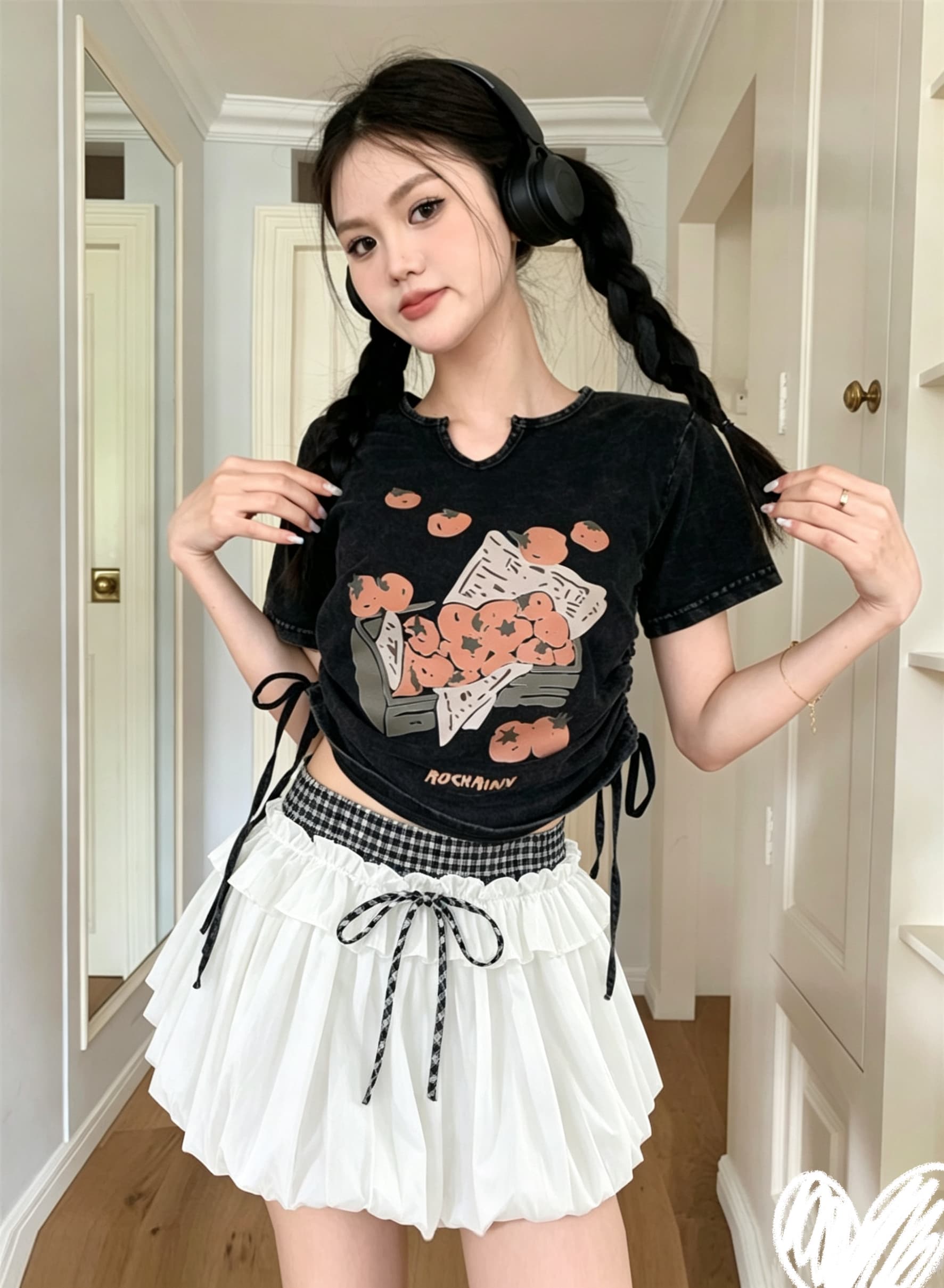 신제품 프릴 체크무늬 패치워크 꽃밭 치마 반신 스커트 여성 새로운 노출 방지 한 마디 플리츠 스커트 퍼프 미니 스커트 상세 이미지 7
